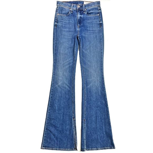 Rag & Bone Bella High Rise Boot Cut Flare Jean Slit Hem Ambra Medium Blue 24 - Picture 1 of 9